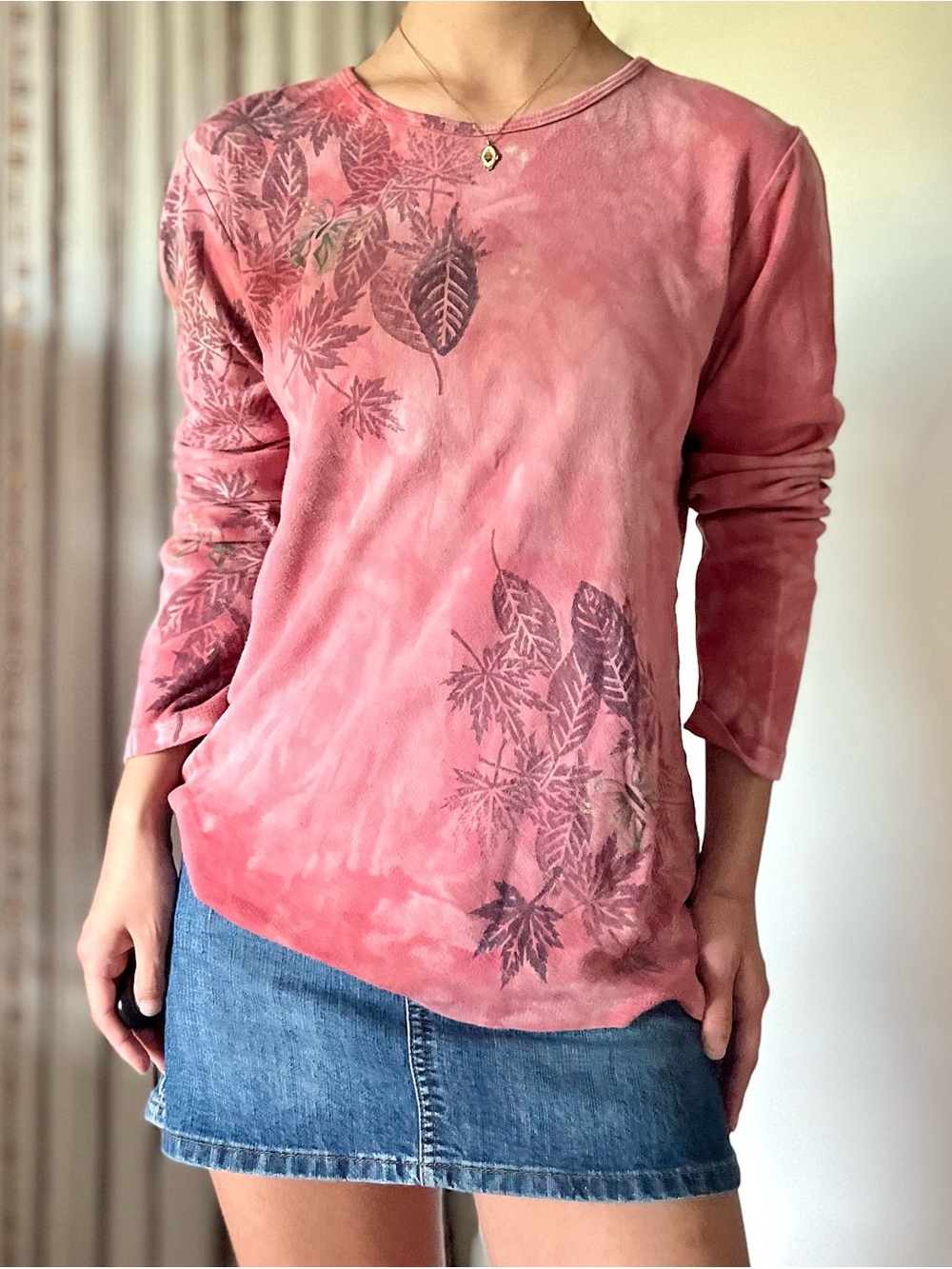 daydream batik long sleeve top with leaf graphic